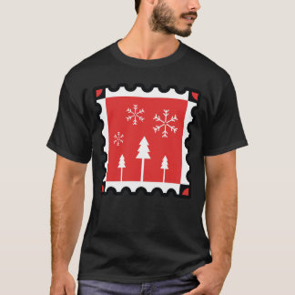 Retro-Weihnachtswald Rot Winter Tannen & Schneeflo T-Shirt