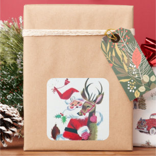 Retro Weihnachtsweihnachtsnachtsaufkleber Quadratischer Aufkleber