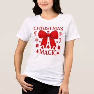 Retro-Weihnachtszauber rotes Gingham-Schleifen-Fes Tri-Blend Shirt