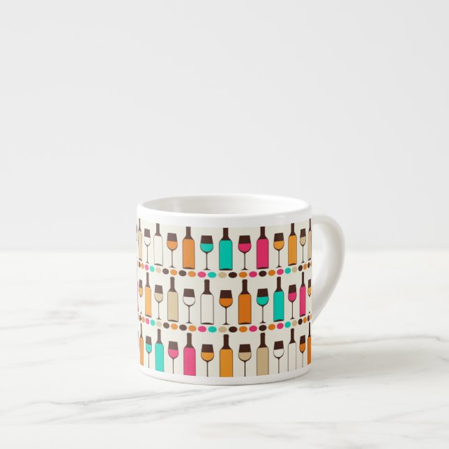 Retro Weinflaschen und -gläser Espressotasse (Vorderseite Rechts)