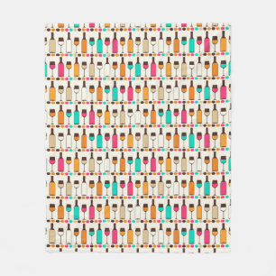 Retro Weinflaschen und -gläser Fleecedecke