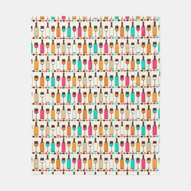 Retro Weinflaschen und -gläser Fleecedecke (Vorderseite)