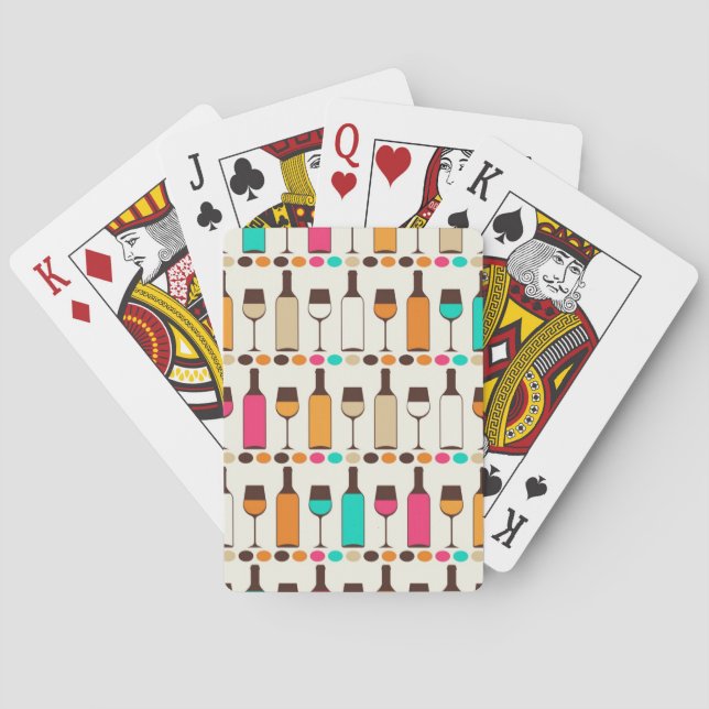 Retro Weinflaschen und -gläser Spielkarten (Rückseite)