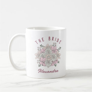 Retro Weiß Rosa Blumen Benutzername Braut Tasse