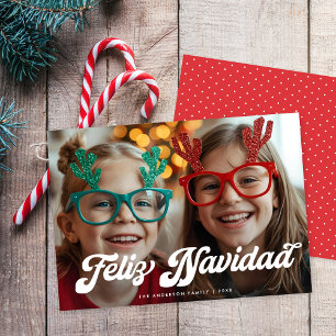 Retro-Weiß-Schrift Feliz Navidad Ein Foto Feiertagskarte