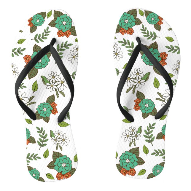 Retro Weiß und Grün Floral Flip Flops (Fußbett)