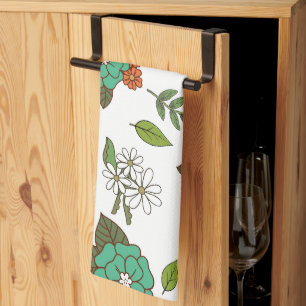Retro Weiß und Grün Floral Geschirrtuch