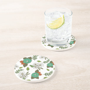 Retro Weiß und Grün Floral Getränkeuntersetzer