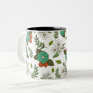 Retro Weiß und Grün Floral Zweifarbige Tasse