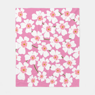 Retro Weiß und Rosa Blume Ästhetisches Muster Fleecedecke