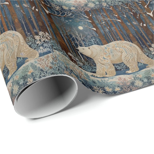 Retro-Weißbär boho Winterwald Geschenkpapier (Rolleneckpunkt)