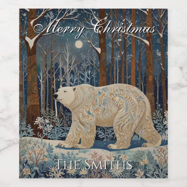 Retro-Weißbär boho Winterwald personifizieren Weinetikett (Einzelnes Label)