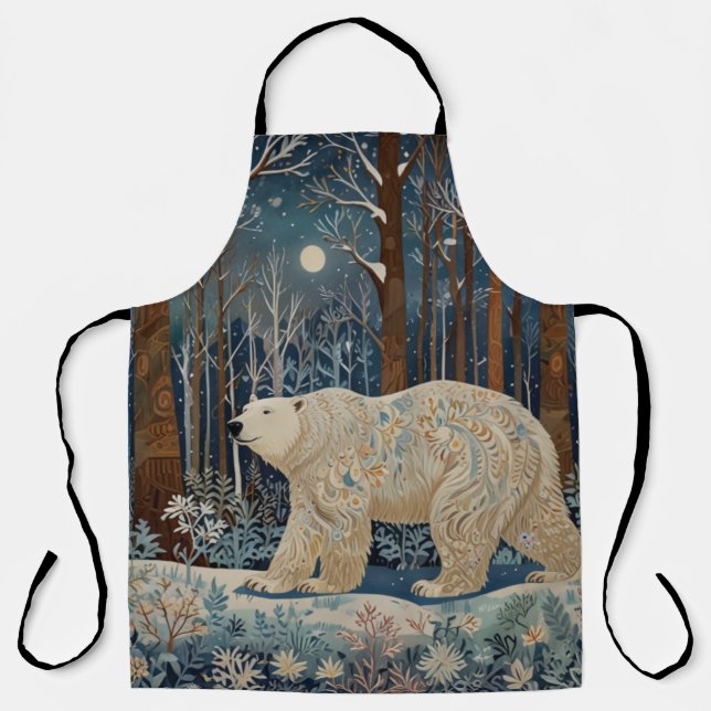 Retro-Weißbär boho Winterwald Schürze (Vorderseite)