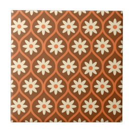 Retro Weiße Blume auf braunem Vintagem Ogee Fliese