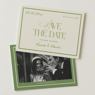 Retro Weiße und Grüne Hochzeit Save the Date Foto  Einladung