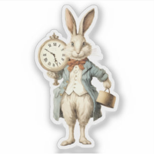 Retro-Weißes Kaninchen mit Taschenuhr Aufkleber