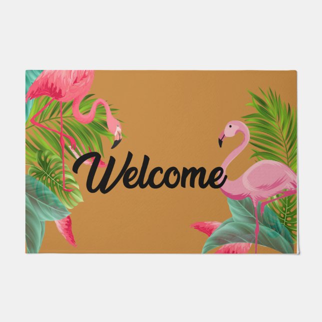 Retro Welcome Tropical Flamingos Doormat Fußmatte (Vorderseite)