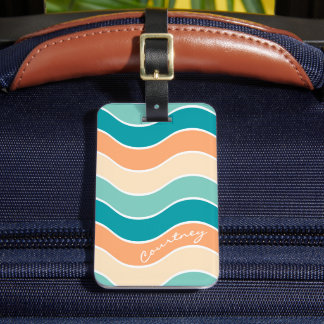Retro-Welle Groovy Türkis Orange Creme Personalisi Gepäckanhänger