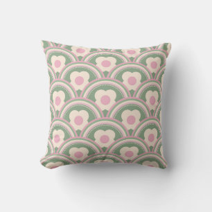 Retro-Wellen und Blumen Rosa und Grün Kissen