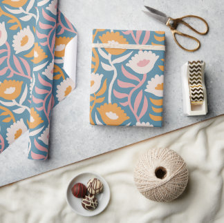 Retro-Wellenförmiges, groovy, pastellfarbenes Blum Geschenkpapier