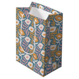 Retro-Wellenförmiges Retro-Pastell-Blumenmuster Mittlere Geschenktüte