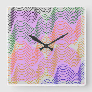 Retro-Wellenlinien abstraktes geometrisches Kunstw Quadratische Wanduhr