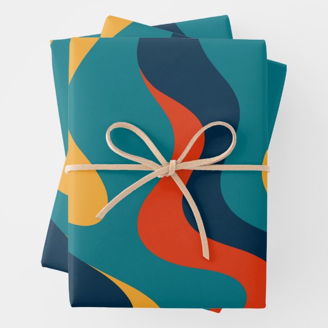 Retro-Wellenmuster modernes Abstract  Geschenkpapier Set (Beispiel)