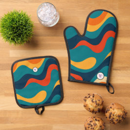 Retro-Wellenmuster modernes Abstrakt Ofenhandschuh & Topflappen-Set