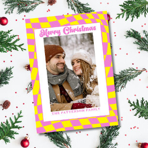 Retro-Wellig Kariert Rosa Gelb Foto Weihnachten
