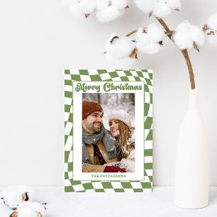 Retro Wellig Kariert Salbeigrün Foto Weihnachten