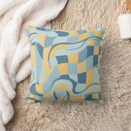 Retro-Welliges Babyblau-Buttergelb-Karo Kissen