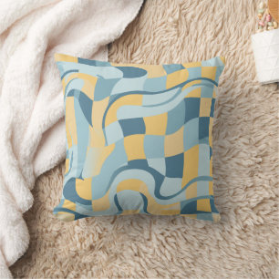 Retro-Welliges Babyblau-Buttergelb-Karo Kissen