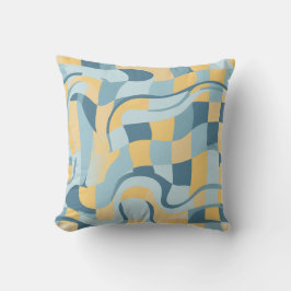 Retro-Welliges Babyblau-Buttergelb-Karo Kissen