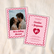 Retro-Welliges Rahmen Rot Rosa Cupid Herz Hochzeit