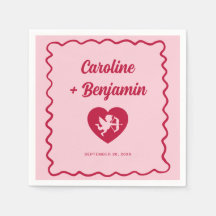 Retro-Welliges Rahmen-Rot-Rosa-Cupid-Herz-Hochzeit