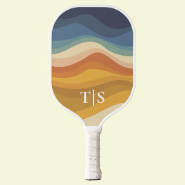 Retro-Welliges-Sonnenuntergangs-Monogramm-Initiale Pickleball Schläger