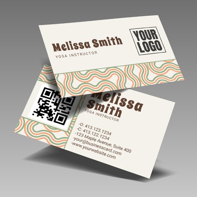 Retro-Welliges vertikales Seitenmuster- QR-Code Visitenkarte (Von Creator hochgeladen)