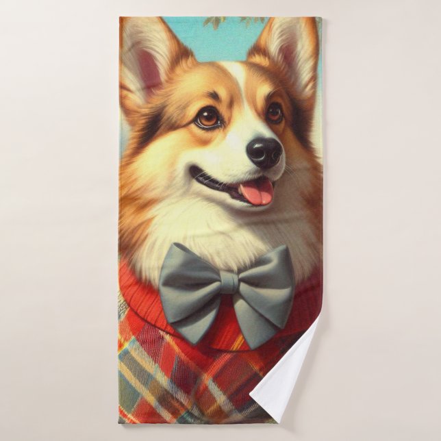Retro Welsh Corgi Cardigan Peinture (Serviette de bain)