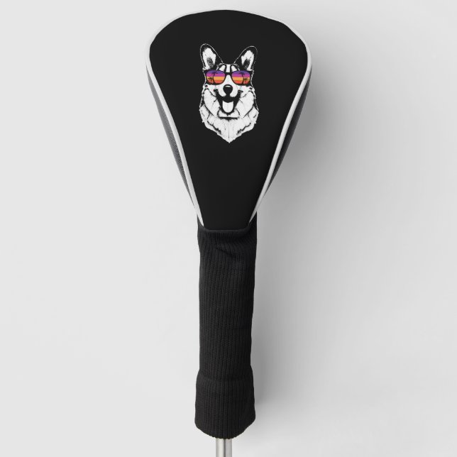Retro Welsh Corgi Sonnenbrille Golf Headcover (Vorderseite)