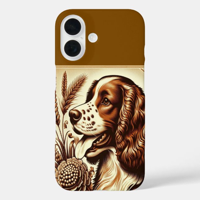 Retro Welsh Springer Spanisch Brown White Art iPhone 16 Hülle (Rückseite)
