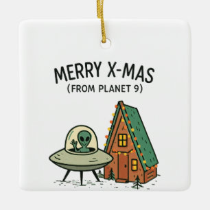 Retro Weltraum Alien Weihnachten UFO Feiertags-Hüt Keramikornament