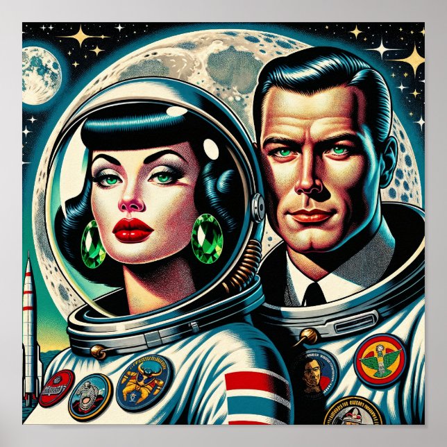 Retro Weltraum Astronauten Poster (Vorne)