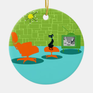 Retro Weltraum-Kitty-Weihnachtsschmuck Keramikornament