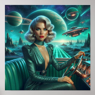 Retro Weltraum Mädchen Poster