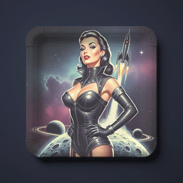 Retro-Weltraum-Pin-up Pappteller (Von Creator hochgeladen)