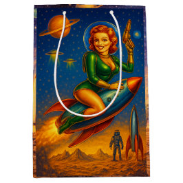 Retro-Weltraum-Pin-Up-Sci-Fi-Mädchen Mittlere Geschenktüte