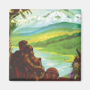 Retro-Weltraum-Reiseposter - Eine Erdforschungsmis Magnet