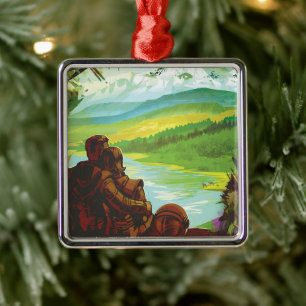 Retro-Weltraum-Reiseposter - Eine Erdforschungsmis Ornament Aus Metall