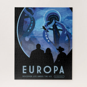 Retro-Weltraum-Reiseposter - Jupiters Mond Europa.