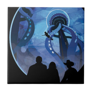 Retro-Weltraum-Reiseposter - Jupiters Mond Europa. Fliese